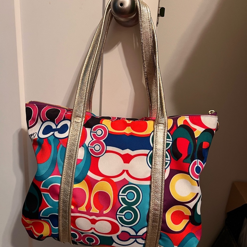 Coach Poppy Multicolor Signature Pop Tote with Gold Accents - Picture 7 of 8